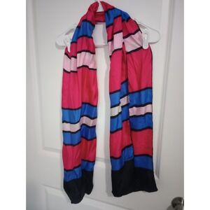 Echo Silk Oblong Scarf 64" x 15" Pink Blue Black Color Block Striped